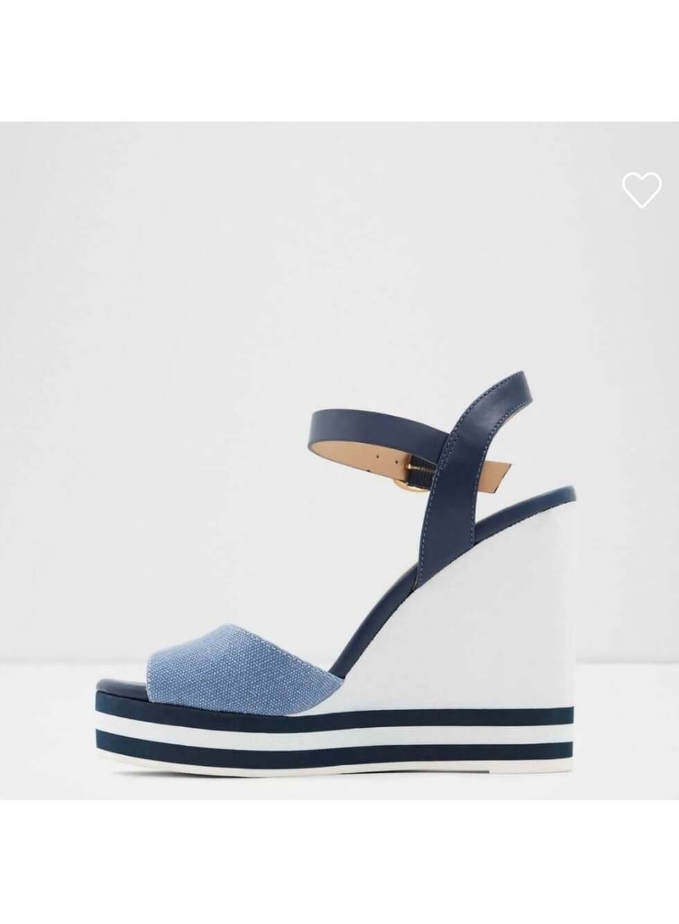 Aldo Broa Navy Blue Denim And White Stripe Platform Wedge Sandal - Picture 3 of 16